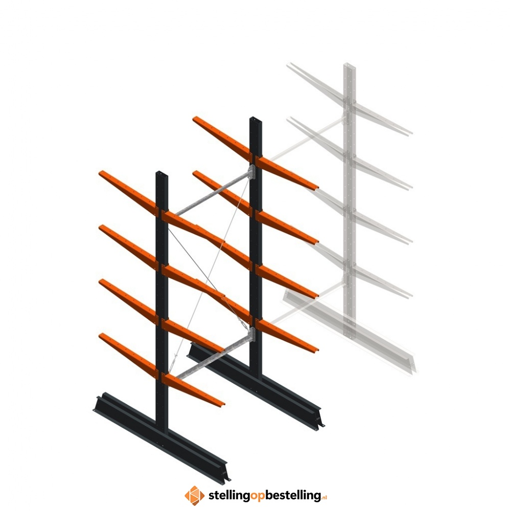 Lichte draagarmstelling dubbelzijdig 2500x1000x600 4 niveaus beginsectie