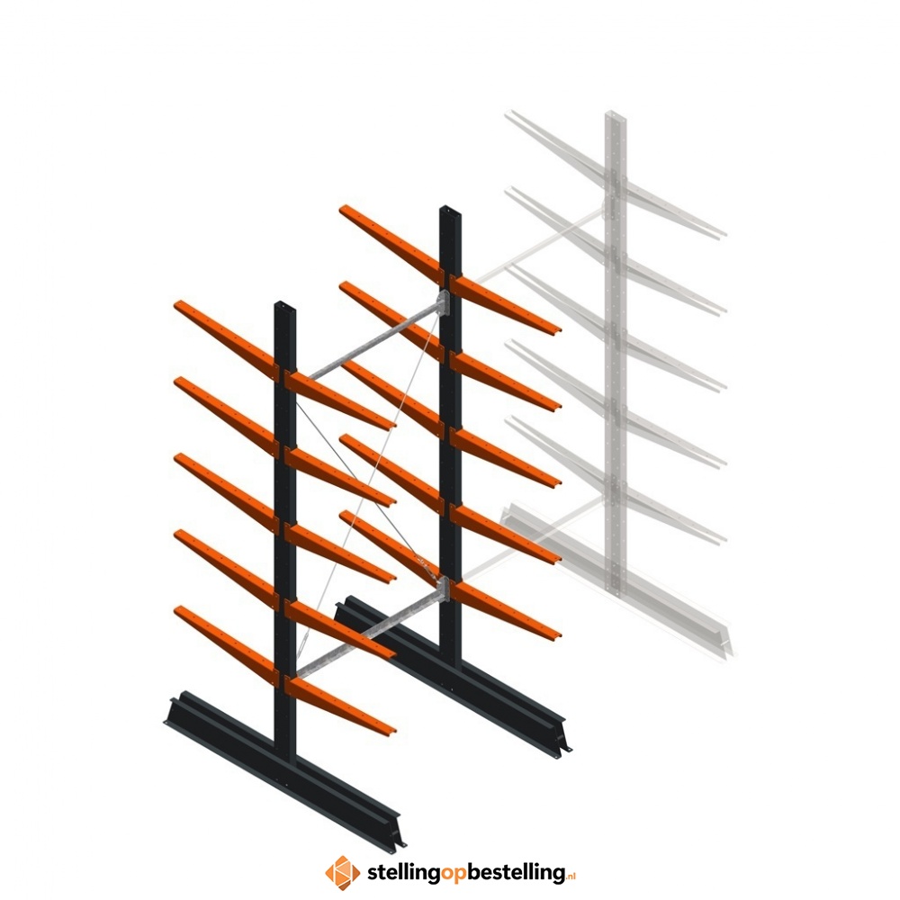 Lichte draagarmstelling dubbelzijdig 2500x1000x600 5 niveaus beginsectie