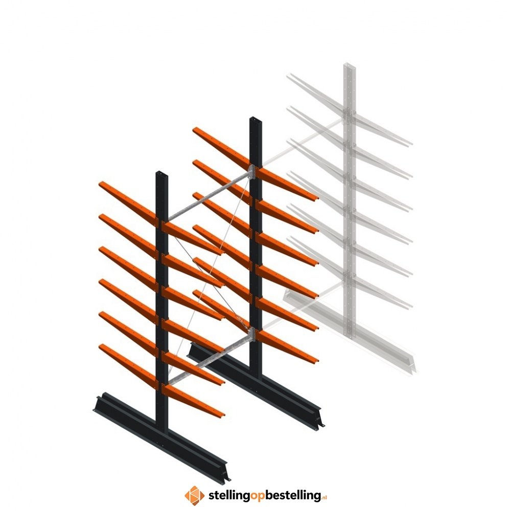 Lichte draagarmstelling dubbelzijdig 2500x1000x600 6 niveaus beginsectie