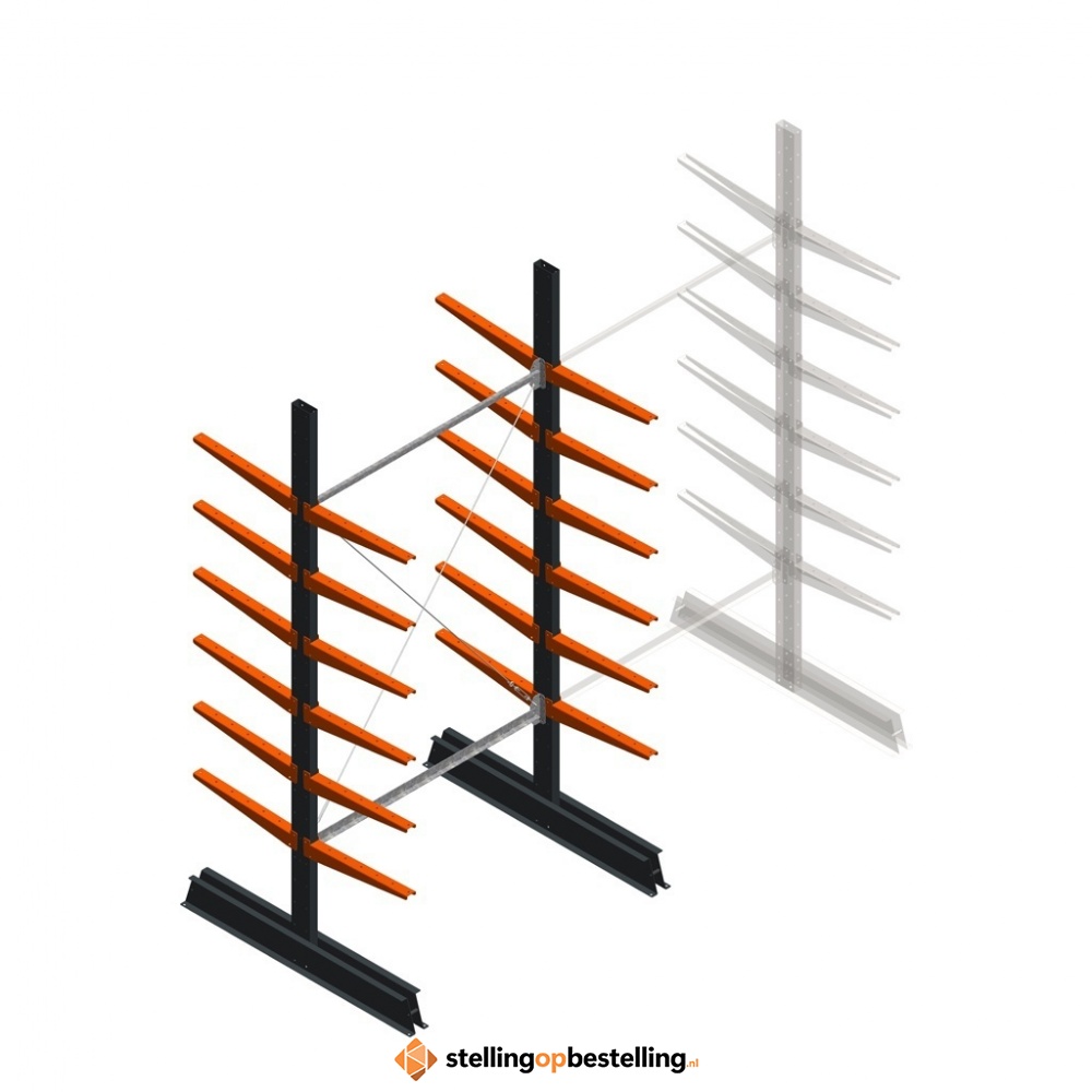 Lichte draagarmstelling dubbelzijdig 2500x1250x500 6 niveaus beginsectie