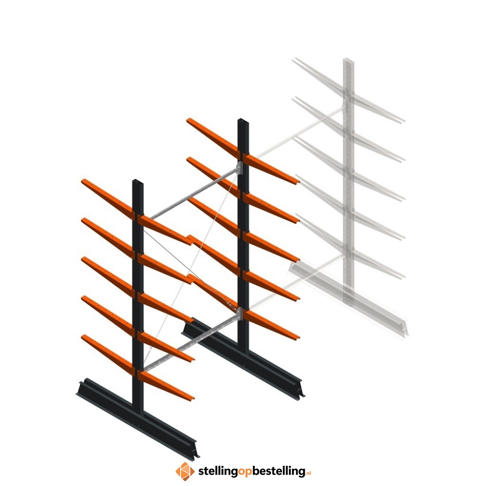 Lichte draagarmstelling dubbelzijdig 2500x1250x600 5 niveaus beginsectie