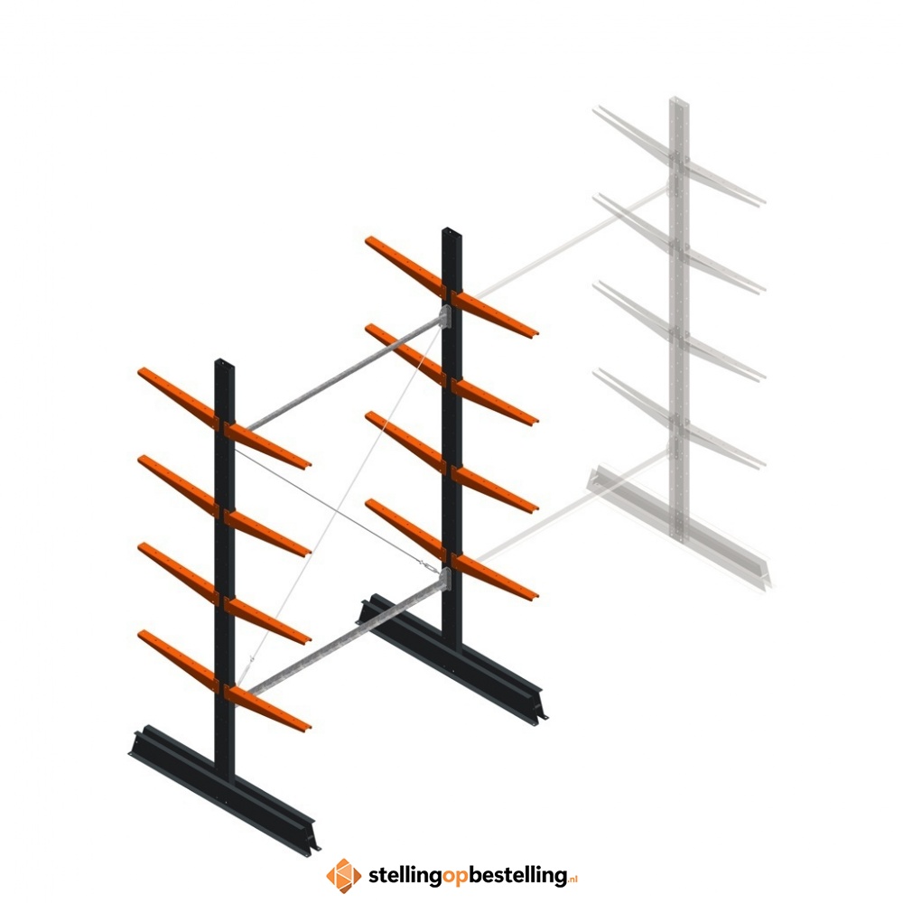 Lichte draagarmstelling dubbelzijdig 2500x1500x500 4 niveaus beginsectie
