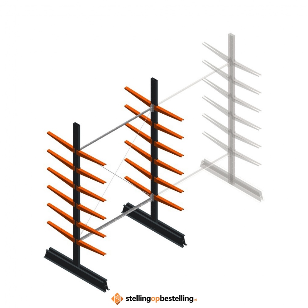 Lichte draagarmstelling dubbelzijdig 2500x1500x500 6 niveaus beginsectie