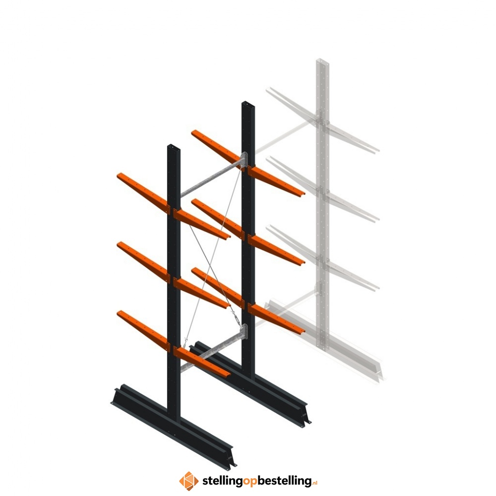 Lichte draagarmstelling dubbelzijdig 2500x750x500 3 niveaus beginsectie