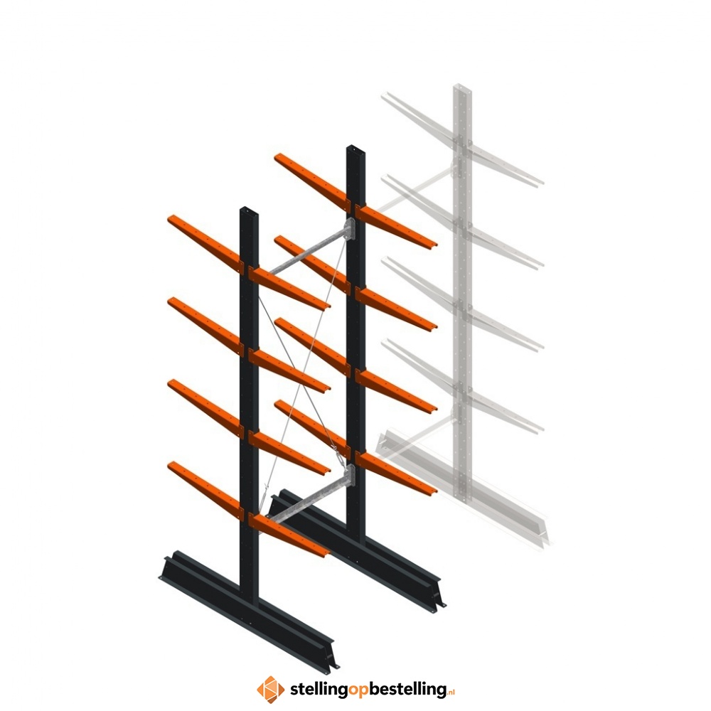 Lichte draagarmstelling dubbelzijdig 2500x750x500 4 niveaus beginsectie