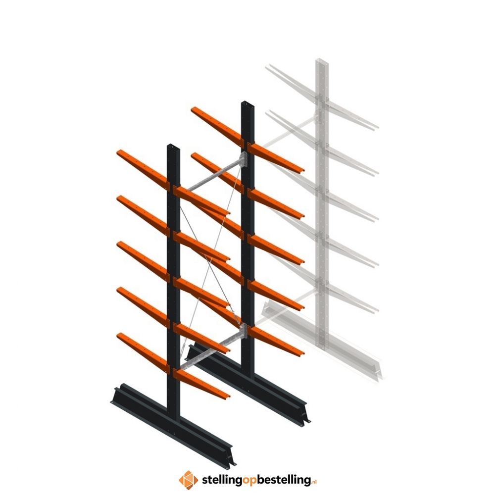 Lichte draagarmstelling dubbelzijdig 2500x750x500 5 niveaus beginsectie
