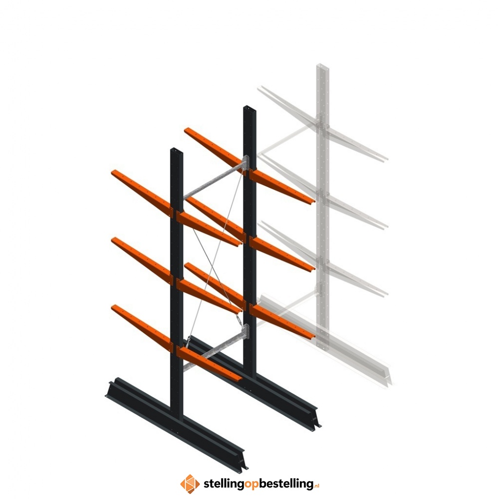 Lichte draagarmstelling dubbelzijdig 2500x750x600 3 niveaus beginsectie