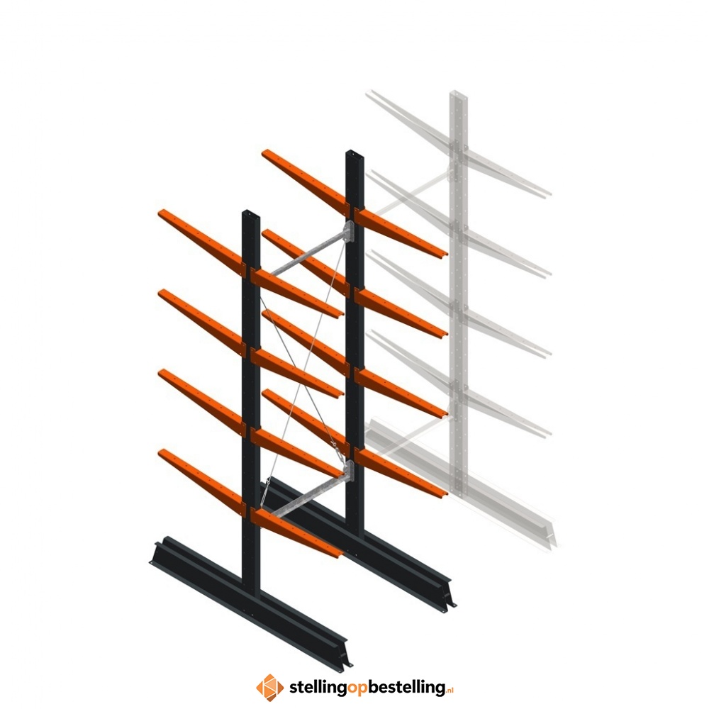 Lichte draagarmstelling dubbelzijdig 2500x750x600 4 niveaus beginsectie