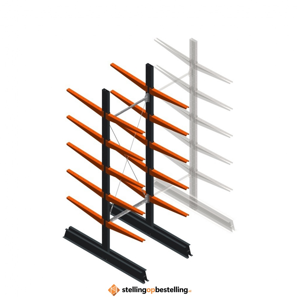 Lichte draagarmstelling dubbelzijdig 2500x750x600 5 niveaus beginsectie
