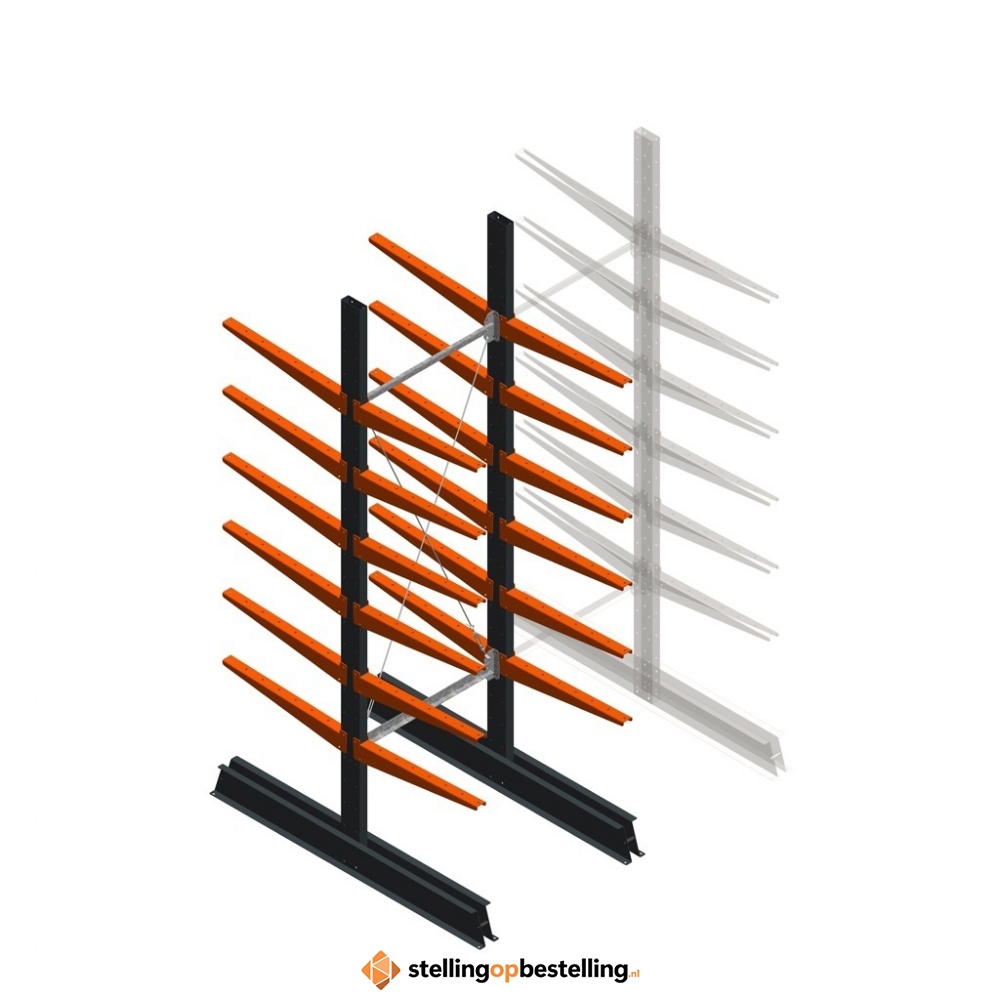 Lichte draagarmstelling dubbelzijdig 2500x750x600 6 niveaus beginsectie