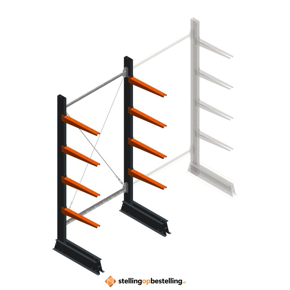 Lichte draagarmstelling enkelzijdig 2000x1000x500 4 niveaus beginsectie