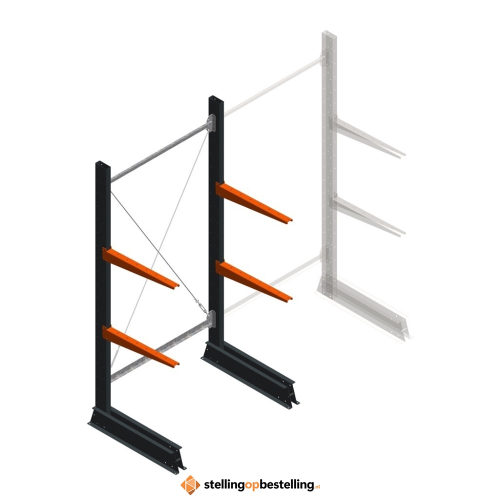 Lichte draagarmstelling enkelzijdig 2000x1000x600 2 niveaus beginsectie