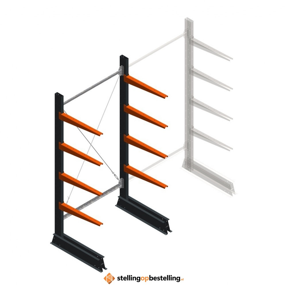 Lichte draagarmstelling enkelzijdig 2000x1000x600 4 niveaus beginsectie