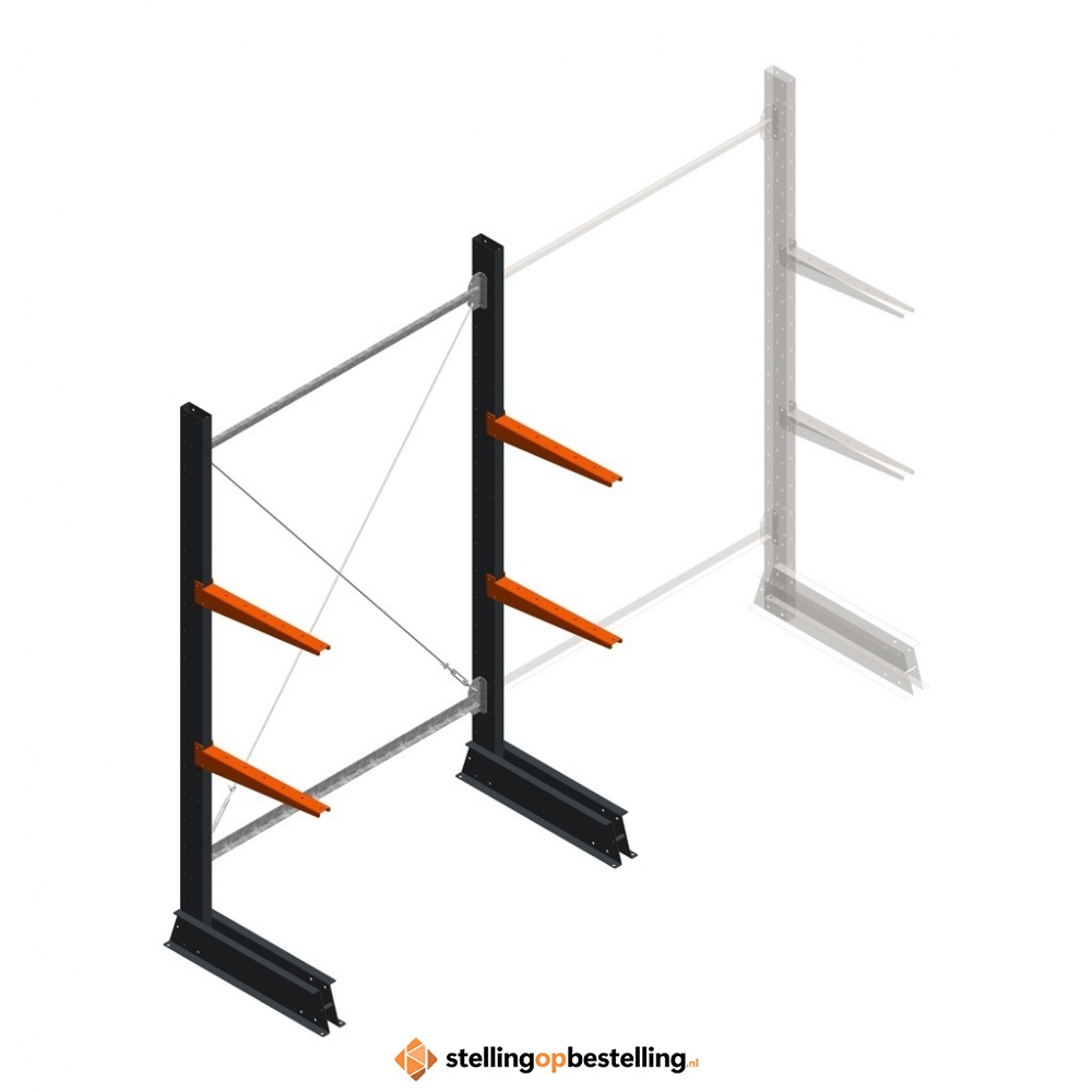 Lichte draagarmstelling enkelzijdig 2000x1250x500 2 niveaus beginsectie