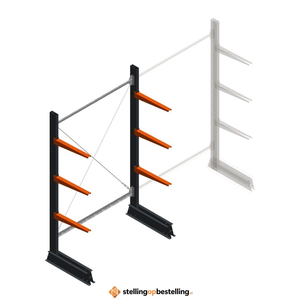 Lichte draagarmstelling enkelzijdig 2000x1250x500 3 niveaus beginsectie