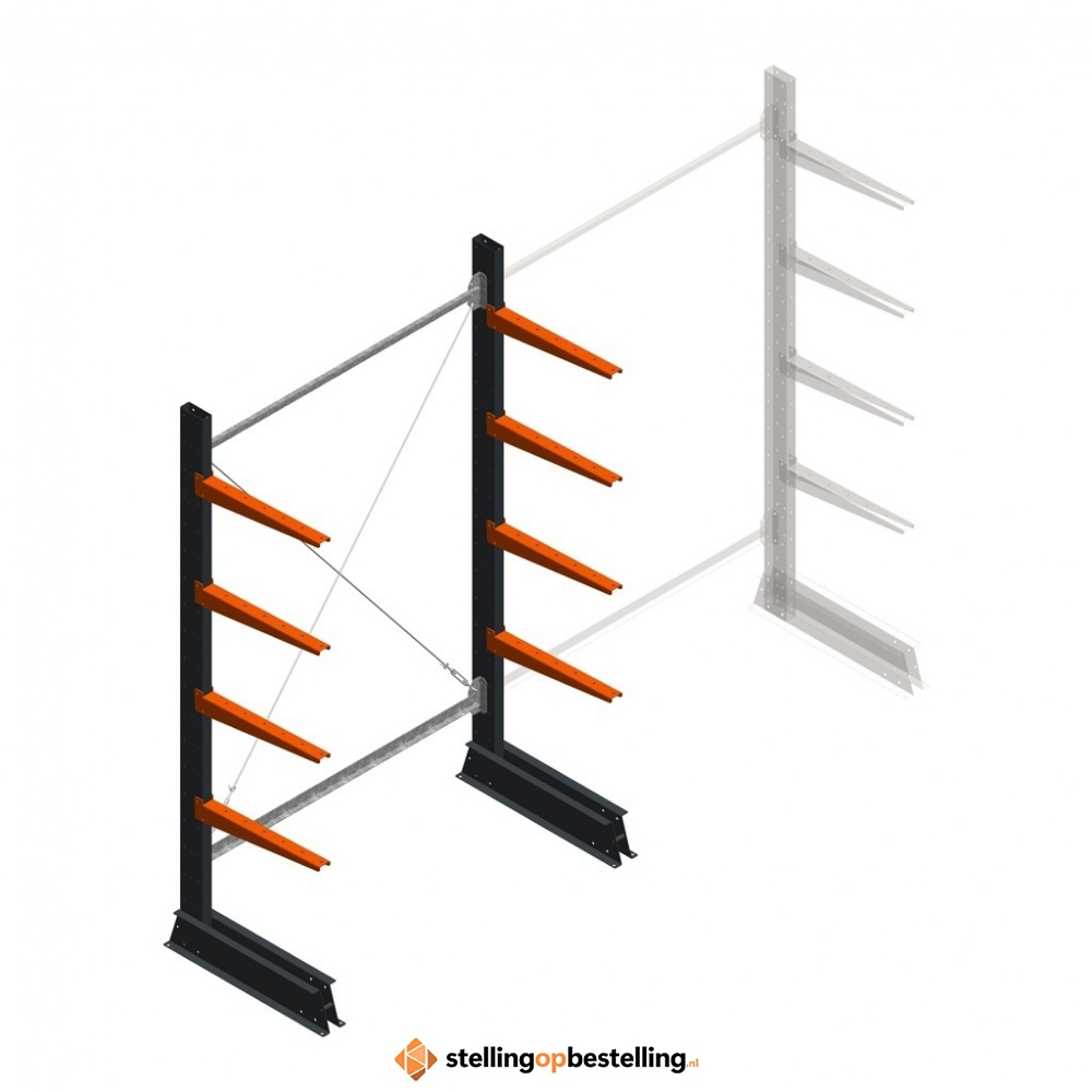 Lichte draagarmstelling enkelzijdig 2000x1250x500 4 niveaus beginsectie