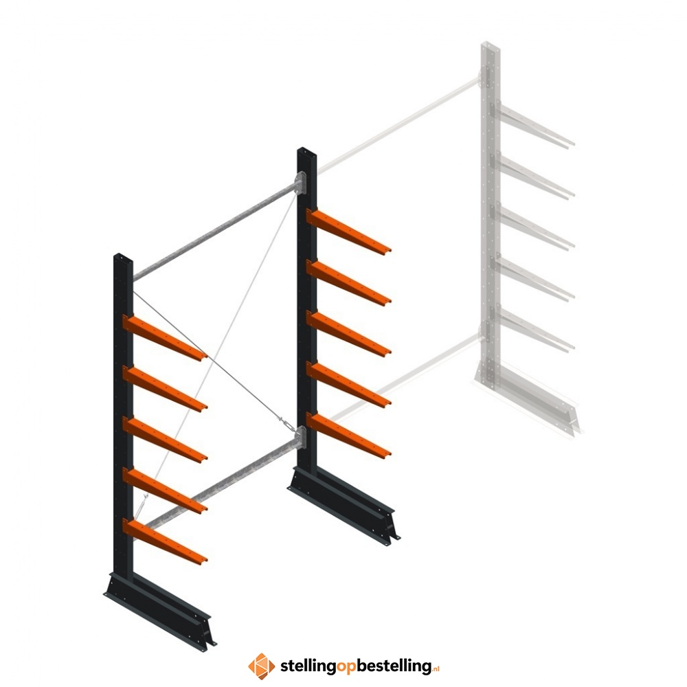 Lichte draagarmstelling enkelzijdig 2000x1250x500 5 niveaus beginsectie