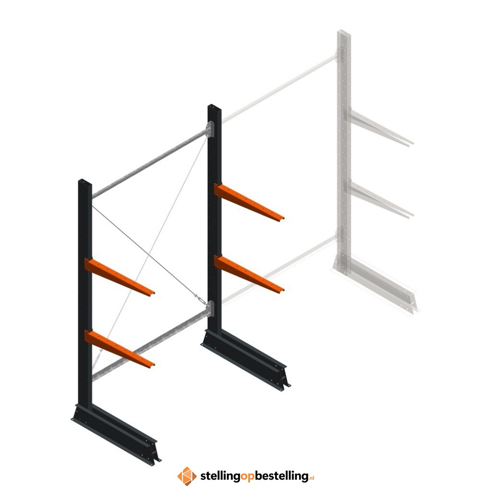 Lichte draagarmstelling enkelzijdig 2000x1250x600 2 niveaus beginsectie