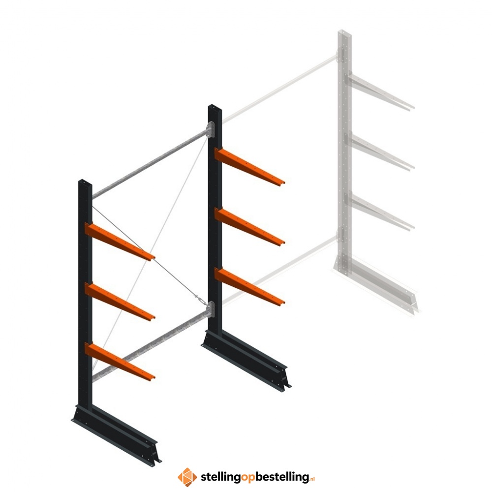 Lichte draagarmstelling enkelzijdig 2000x1250x600 3 niveaus beginsectie