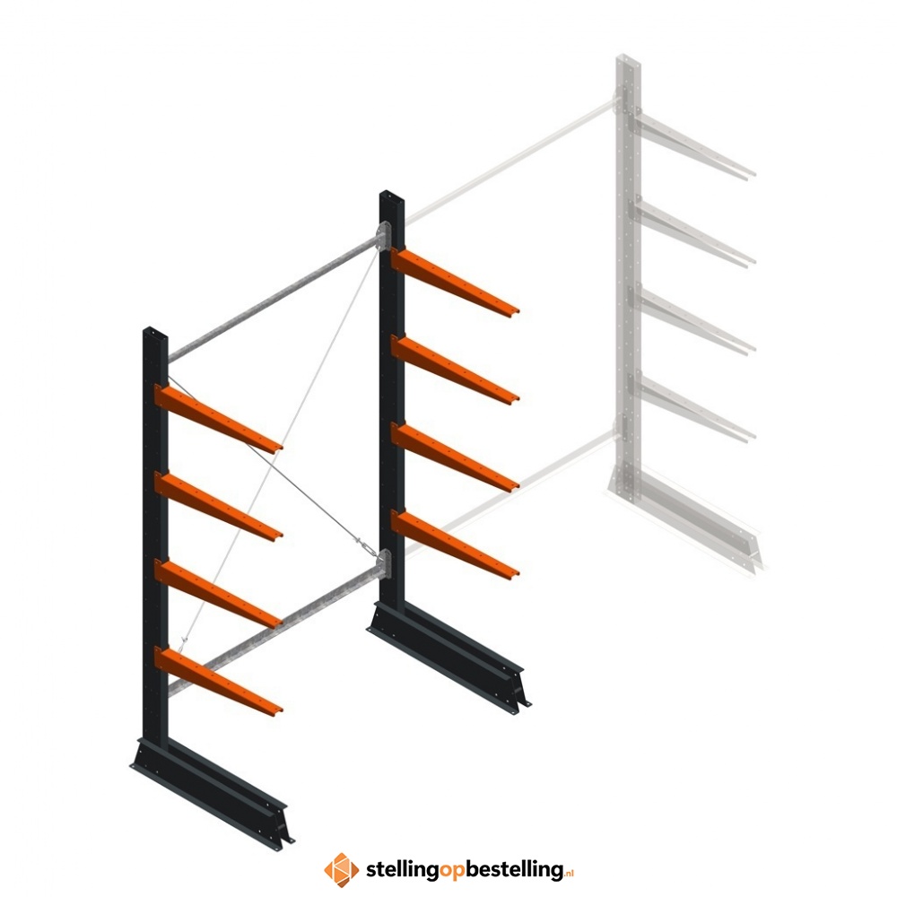Lichte draagarmstelling enkelzijdig 2000x1250x600 4 niveaus beginsectie