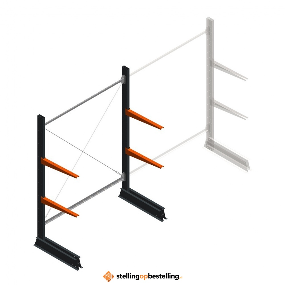 Lichte draagarmstelling enkelzijdig 2000x1500x600 2 niveaus beginsectie