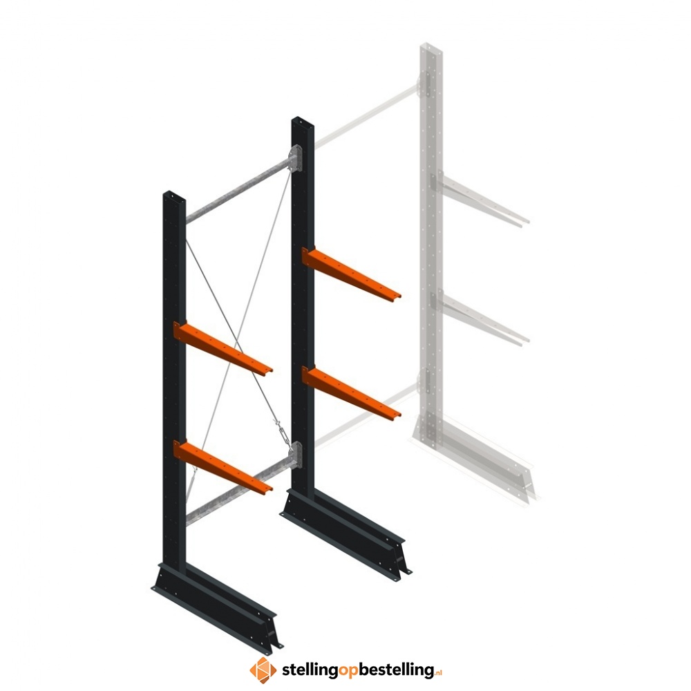 Lichte draagarmstelling enkelzijdig 2000x750x500 2 niveaus beginsectie