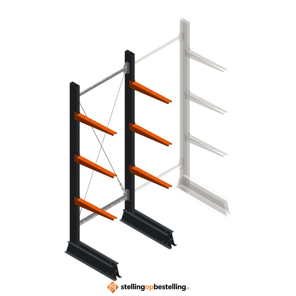 Lichte draagarmstelling enkelzijdig 2000x750x500 3 niveaus beginsectie