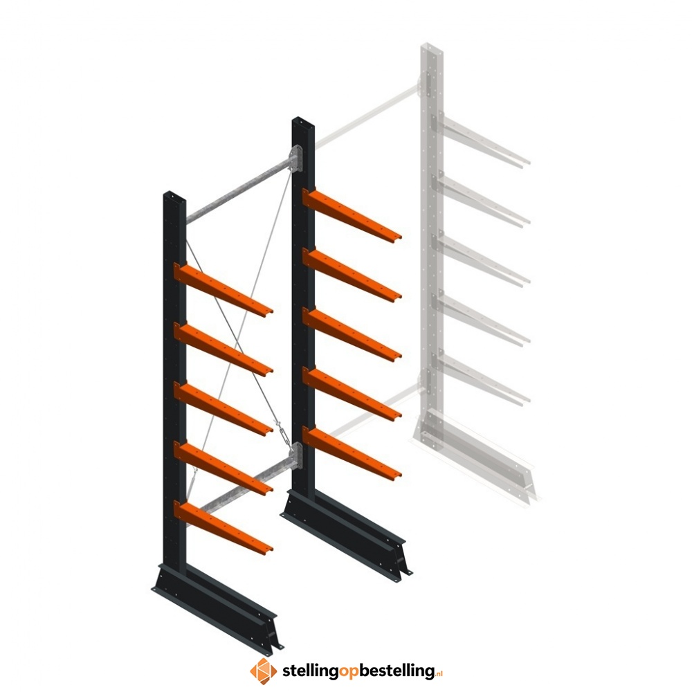 Lichte draagarmstelling enkelzijdig 2000x750x500 5 niveaus beginsectie
