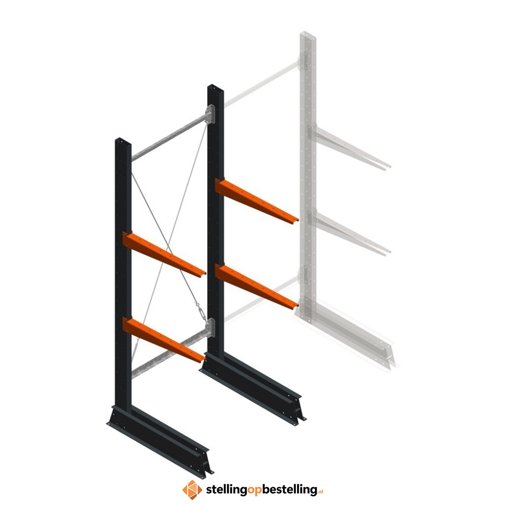Lichte draagarmstelling enkelzijdig 2000x750x600 2 niveaus beginsectie