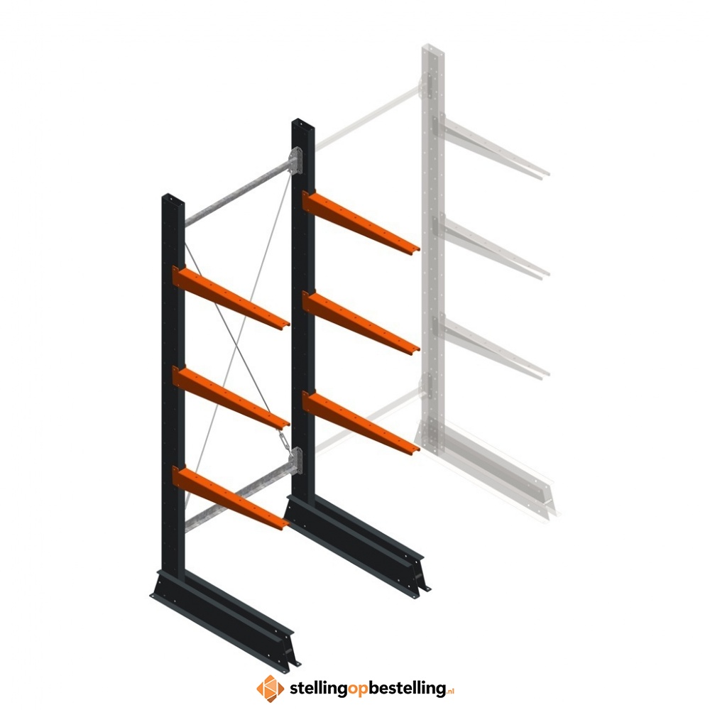 Lichte draagarmstelling enkelzijdig 2000x750x600 3 niveaus beginsectie