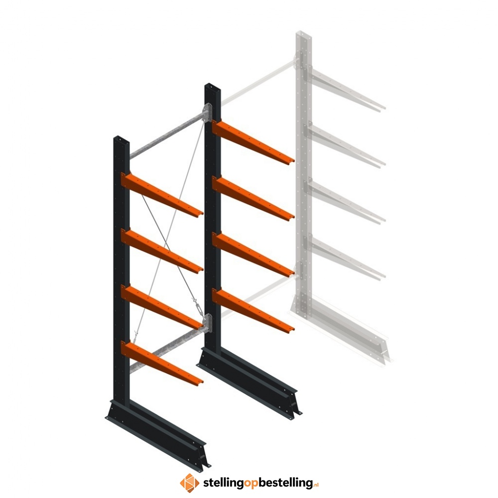 Lichte draagarmstelling enkelzijdig 2000x750x600 4 niveaus beginsectie