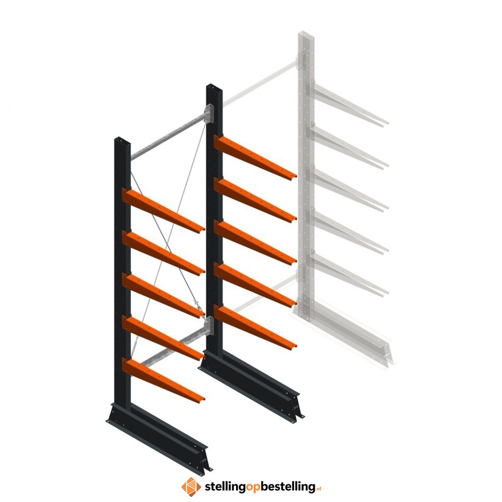 Lichte draagarmstelling enkelzijdig 2000x750x600 5 niveaus beginsectie