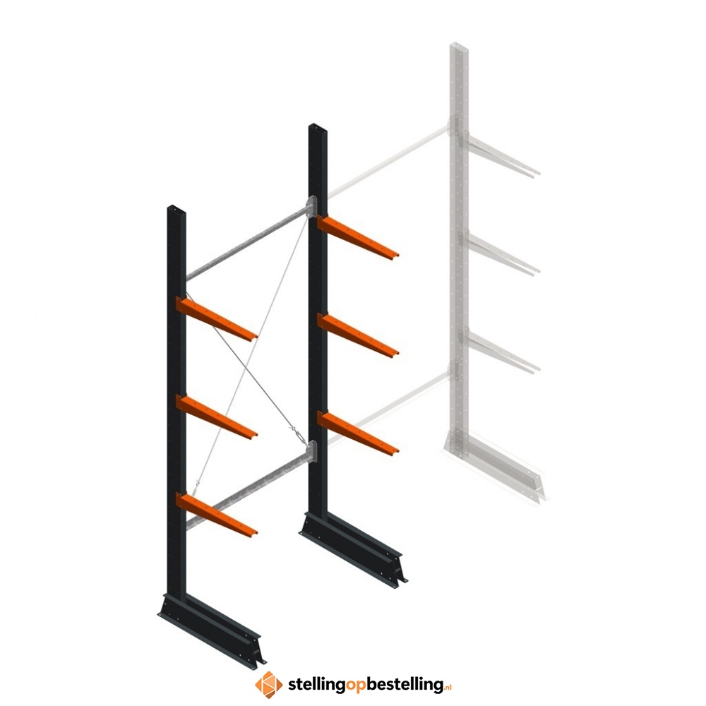 Lichte draagarmstelling enkelzijdig 2500x1000x500 3 niveaus beginsectie