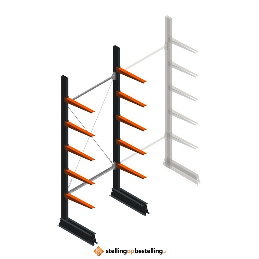 Lichte draagarmstelling enkelzijdig 2500x1000x500 5 niveaus beginsectie