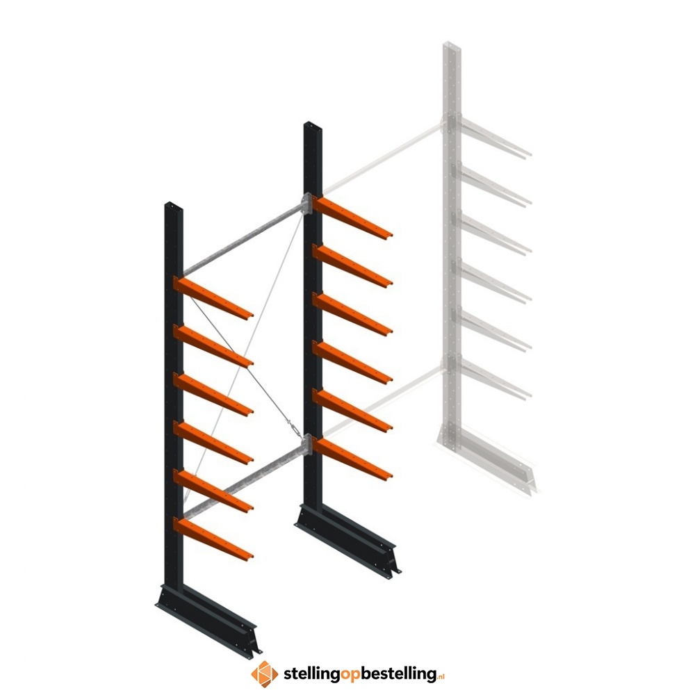 Lichte draagarmstelling enkelzijdig 2500x1000x500 6 niveaus beginsectie