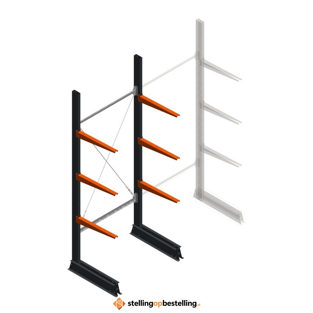 Lichte draagarmstelling enkelzijdig 2500x1000x600 3 niveaus beginsectie