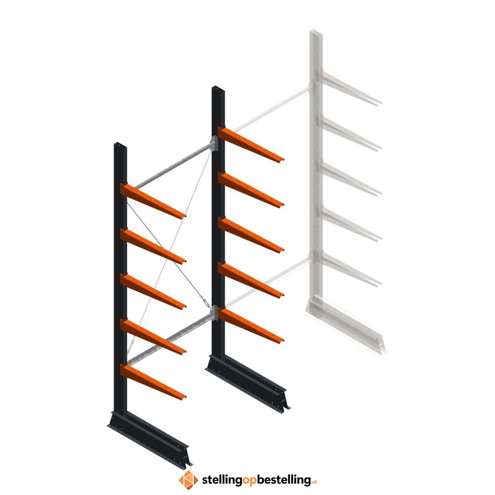 Lichte draagarmstelling enkelzijdig 2500x1000x600 5 niveaus beginsectie