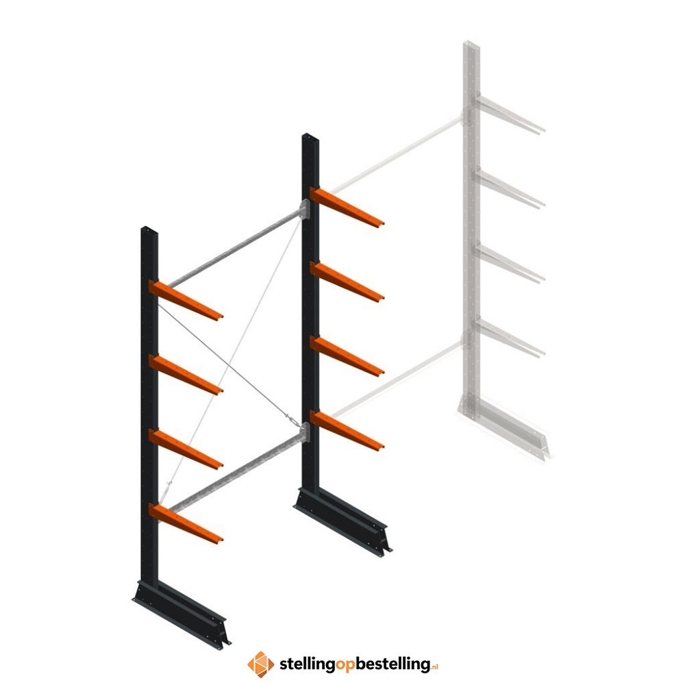 Lichte draagarmstelling enkelzijdig 2500x1250x500 4 niveaus beginsectie