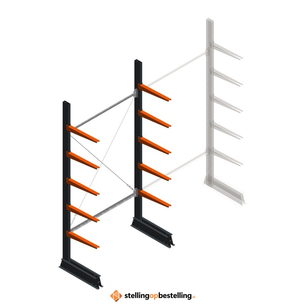 Lichte draagarmstelling enkelzijdig 2500x1250x500 5 niveaus beginsectie