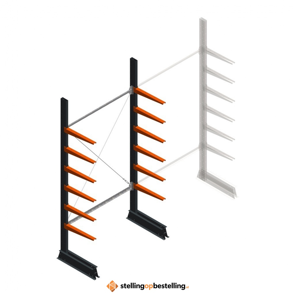 Lichte draagarmstelling enkelzijdig 2500x1250x500 6 niveaus beginsectie