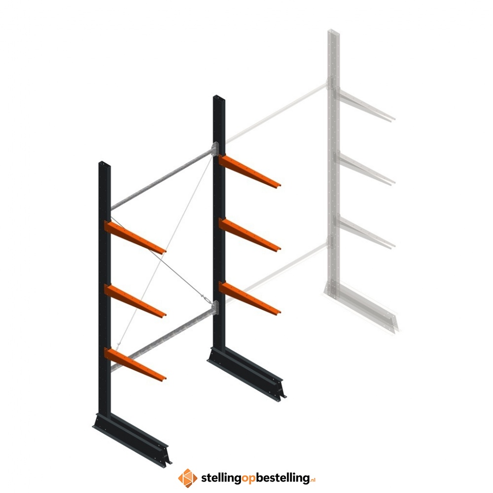 Lichte draagarmstelling enkelzijdig 2500x1250x600 3 niveaus beginsectie