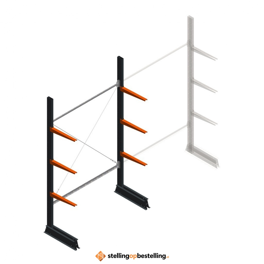 Lichte draagarmstelling enkelzijdig 2500x1500x500 3 niveaus beginsectie