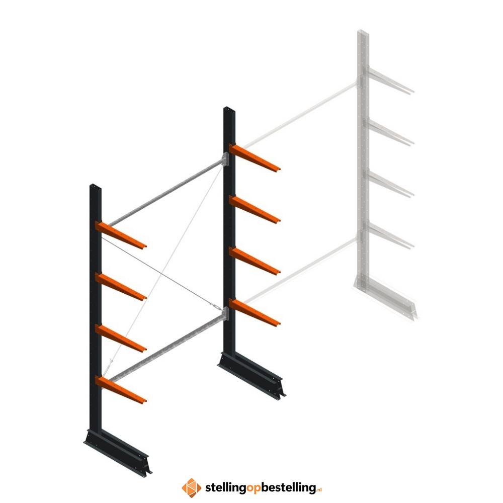 Lichte draagarmstelling enkelzijdig 2500x1500x500 4 niveaus beginsectie