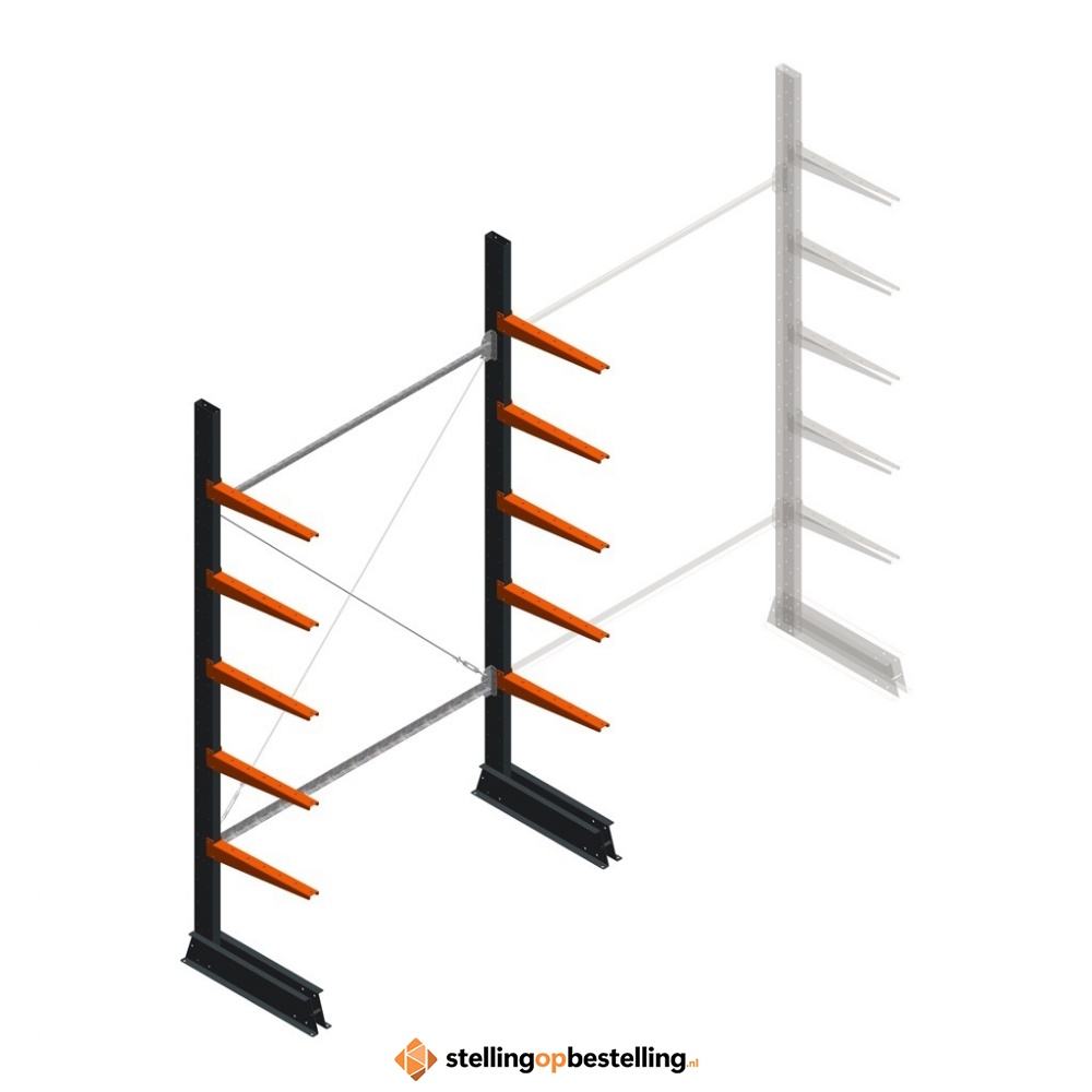 Lichte draagarmstelling enkelzijdig 2500x1500x500 5 niveaus beginsectie