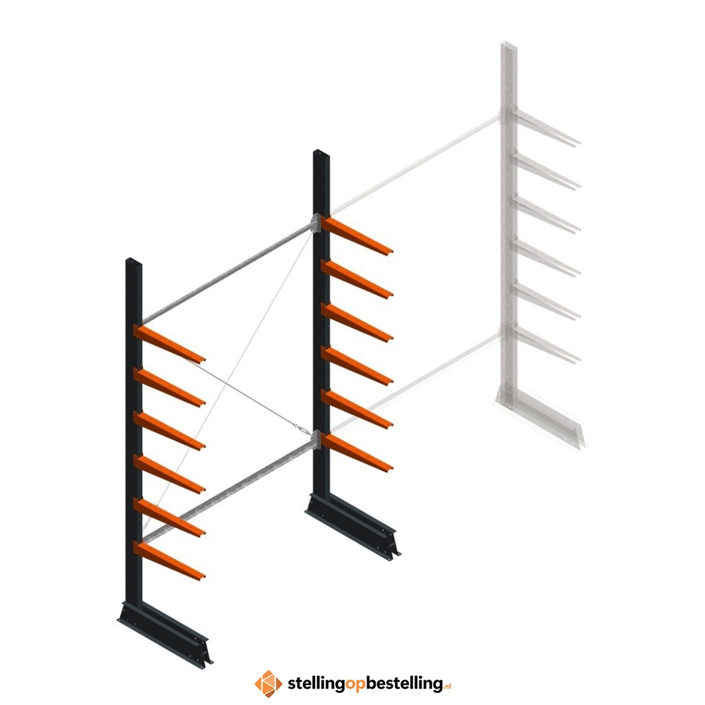 Lichte draagarmstelling enkelzijdig 2500x1500x500 6 niveaus beginsectie