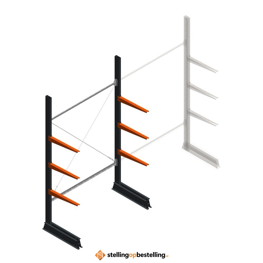 Lichte draagarmstelling enkelzijdig 2500x1500x600 3 niveaus beginsectie