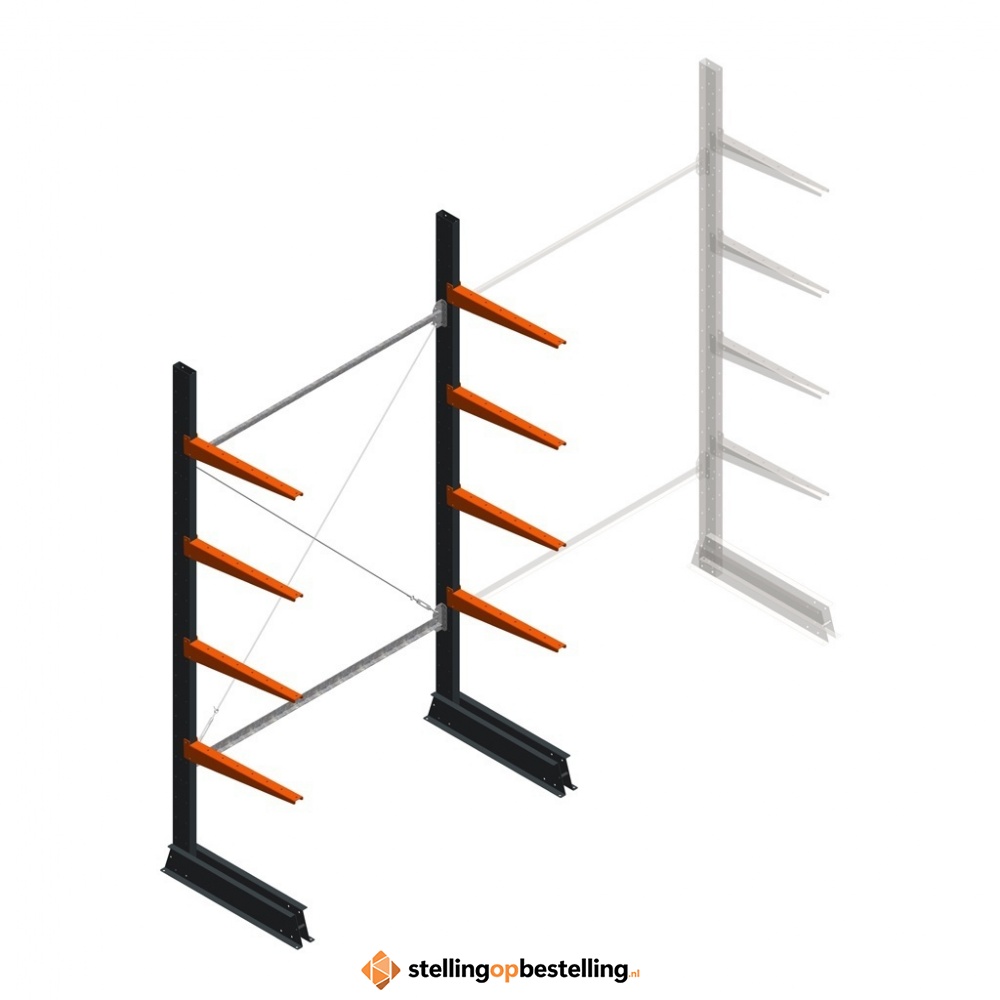 Lichte draagarmstelling enkelzijdig 2500x1500x600 4 niveaus beginsectie