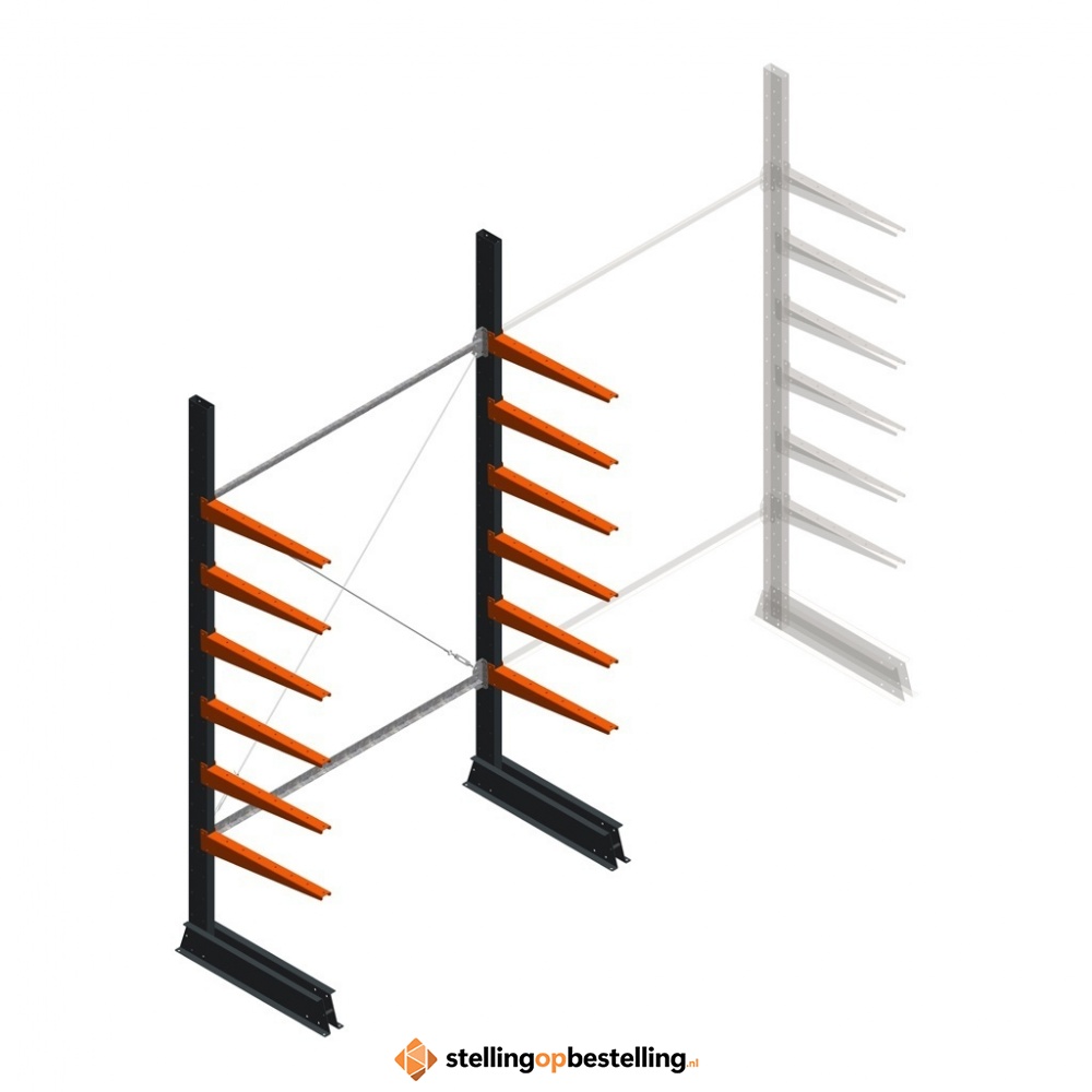 Lichte draagarmstelling enkelzijdig 2500x1500x600 6 niveaus beginsectie