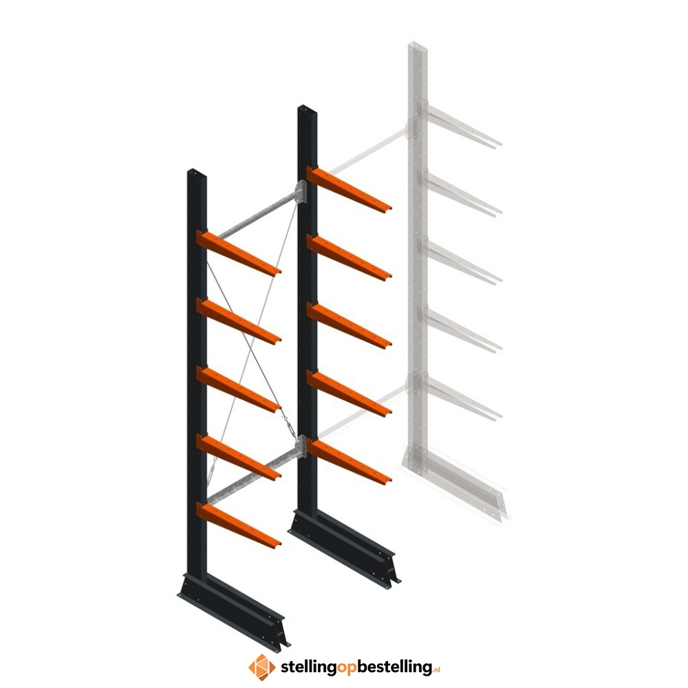 Lichte draagarmstelling enkelzijdig 2500x750x500 5 niveaus beginsectie