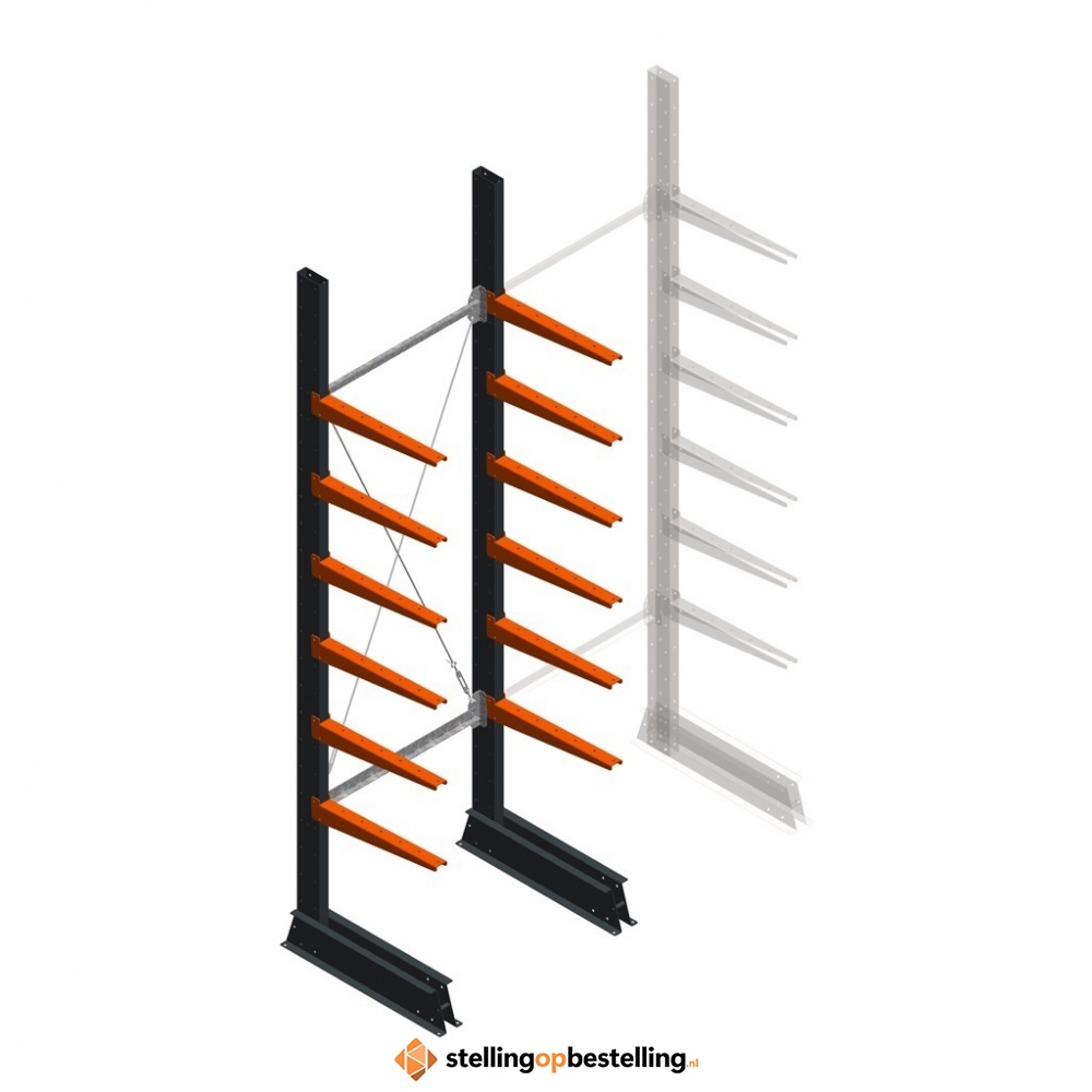 Lichte draagarmstelling enkelzijdig 2500x750x500 6 niveaus beginsectie